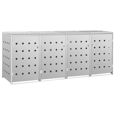 FIMEI Abri de poubelle quadruple sur roulettes 240 L Acier inoxydable
