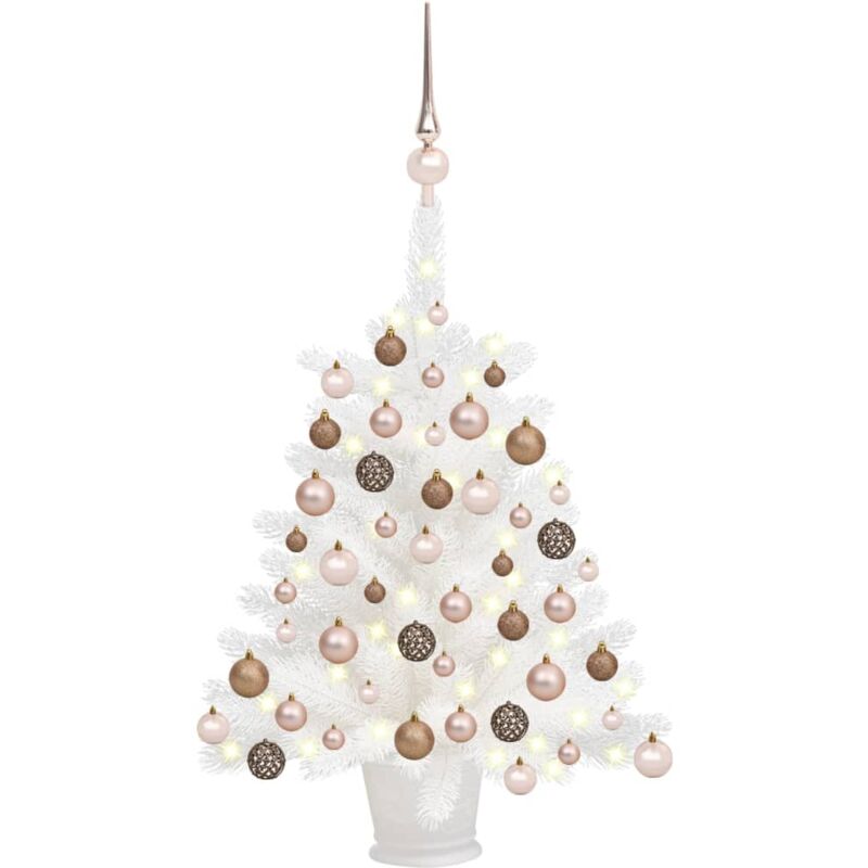 FIMEI Arbre de Noël artificiel avec LED et boules Blanc 65 cm