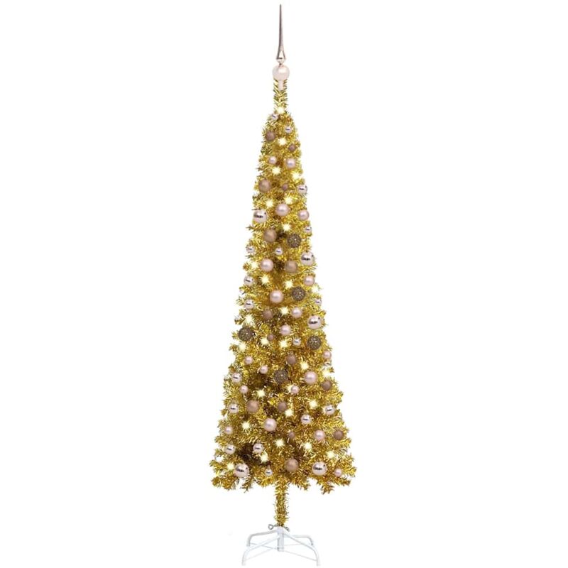 FIMEI Arbre de Noël mince avec LED et boules Doré 150 cm