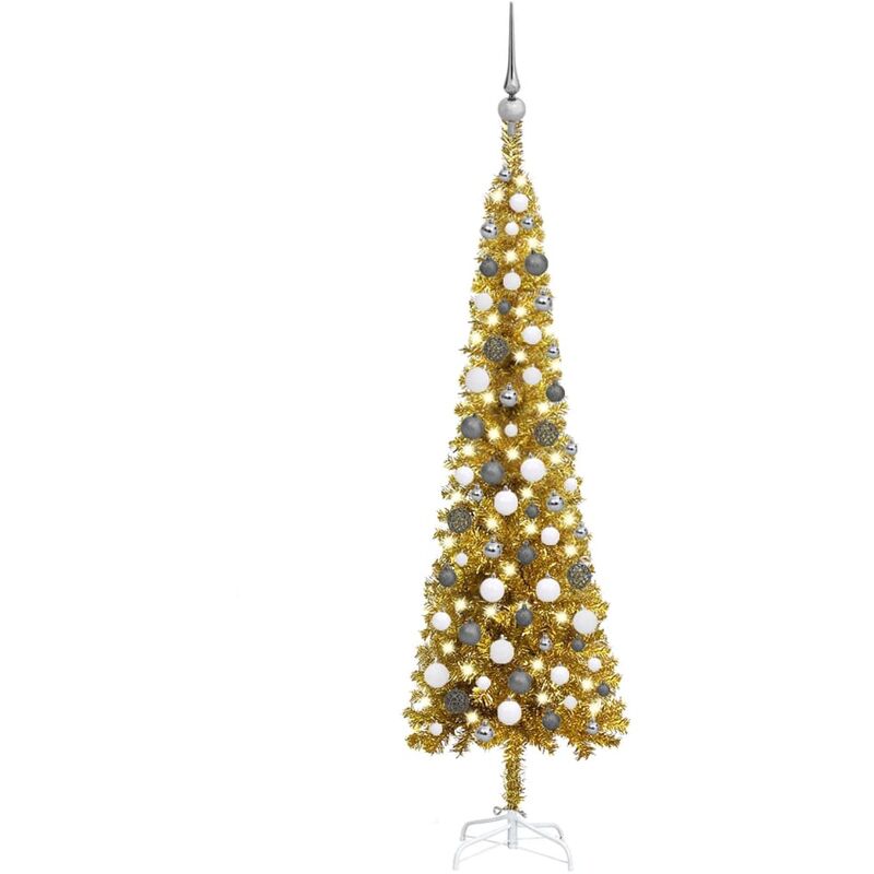 FIMEI Arbre de Noël mince avec LED et boules Doré 150 cm