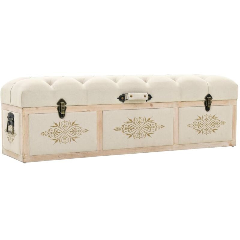 FIMEI Banc de rangement 110 cm Crème Bois de sapin massif et tissu