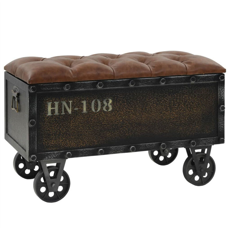 Banc de rangement Bois massif et similicuir 80,5x41x50 cm - Fimei