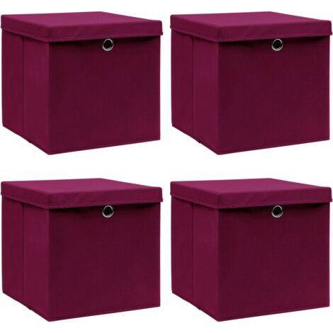 FIMEI Boîtes de rangement 4 pcs Rouge foncé 32x32x32 cm Tissu
