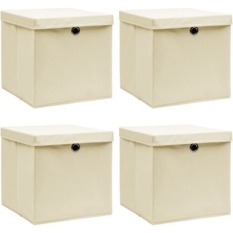 FIMEI Boîtes de rangement à couvercles 4 pcs Crème 32x32x32 cm Tissu