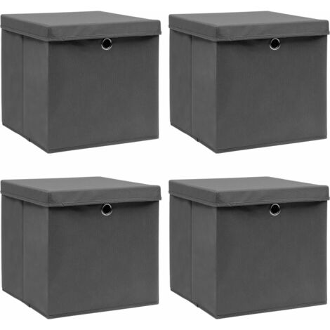 FIMEI Boîtes de rangement avec couvercles 4 pcs Gris 32x32x32cm Tissu