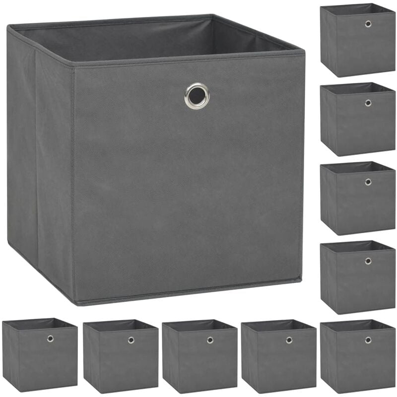 Boîte de rangement 10 pcs Tissu non-tissé 32 x 32 x 32 cm Gris - Fimei