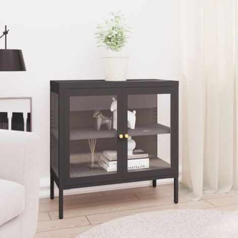 FIMEI Buffet Anthracite 70x35x70 cm Acier et verre