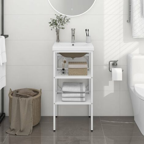 FIMEI Cadre de lavabo de salle de bain vasque à encastrer Blanc Fer