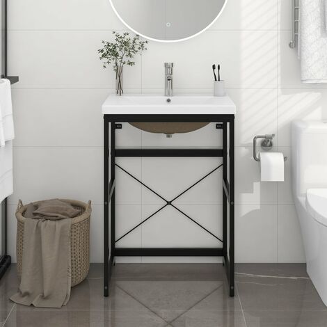 FIMEI Cadre de lavabo de salle de bain vasque à encastrer Noir Fer