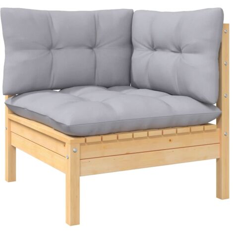 FIMEI Canapé d'angle de jardin avec coussins gris Bois de pin massif