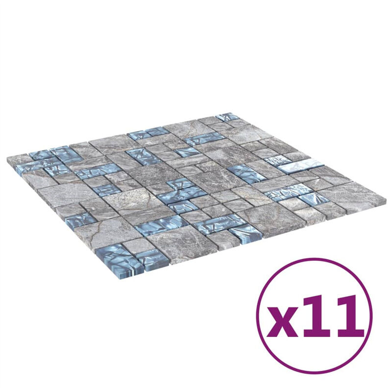 Fimei - Carreaux mosaïque 11 pcs Gris et bleu 30x30 cm Verre