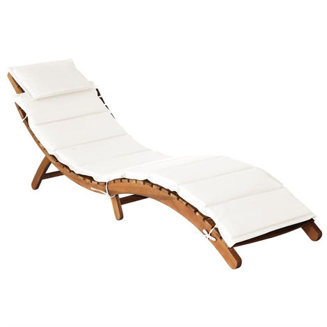 FIMEI Chaise longue avec coussin Bois d'acacia solide Crème
