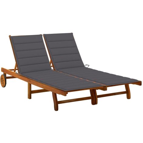 FIMEI Chaise longue de jardin 2 places avec coussins Acacia solide