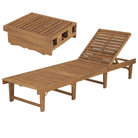 FIMEI Chaise longue pliable Bois d'acacia solide 200 x 61 x 30/86 cm