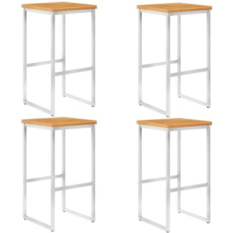 FIMEI Chaises de bar 4 pcs Bois d'acacia solide et acier inoxydable