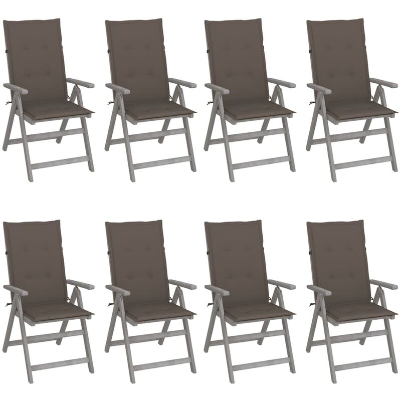 Chaises inclinables de jardin avec coussins 8 pcs Gris Acacia - Fimei