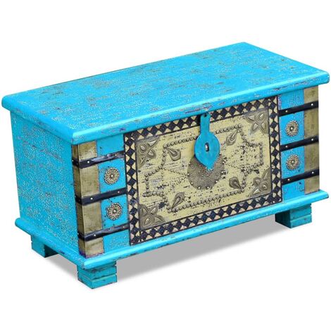 FIMEI Coffre de rangement Bois de manguier bleu 80 x 40 x 45 cm