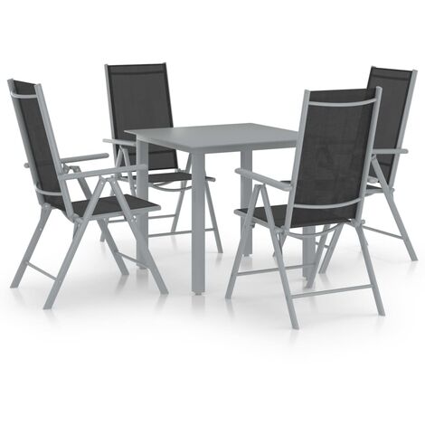 FIMEI Ensemble à dîner de jardin 5 pcs Aluminium Argenté et noir