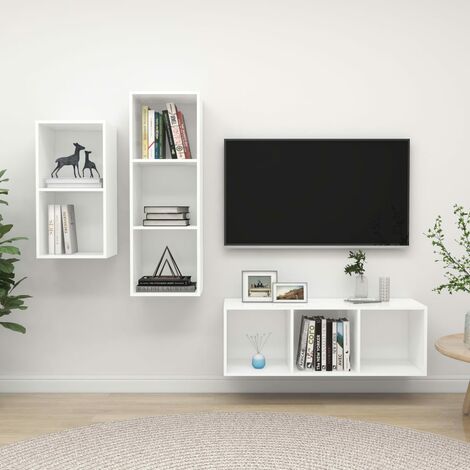 FIMEI Ensemble de meuble TV 3 pcs Blanc Aggloméré