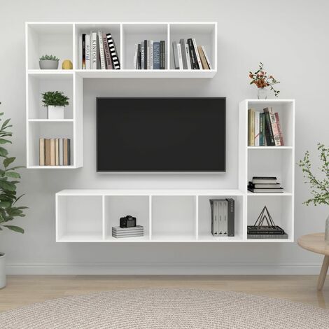 FIMEI Ensemble de meuble TV 4 pcs Blanc Aggloméré