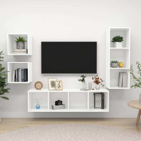 FIMEI Ensemble de meuble TV 4 pcs Blanc Aggloméré