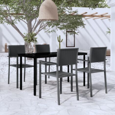 FIMEI Ensemble de salle à manger de jardin 5 pcs Noir