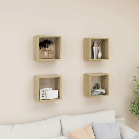 FIMEI Étagères cube murales 4 pcs Chêne sonoma 26x15x26 cm