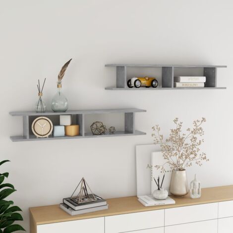 FIMEI Étagères murales 2 pcs Gris béton 105x18x20 cm Aggloméré