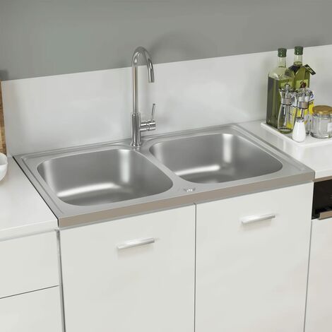 FIMEI Évier de cuisine à double lavabo Argenté 800x500x155 mm Inox