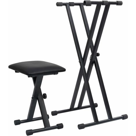 FIMEI Kit de support de clavier à empattement double et tabouret Noir