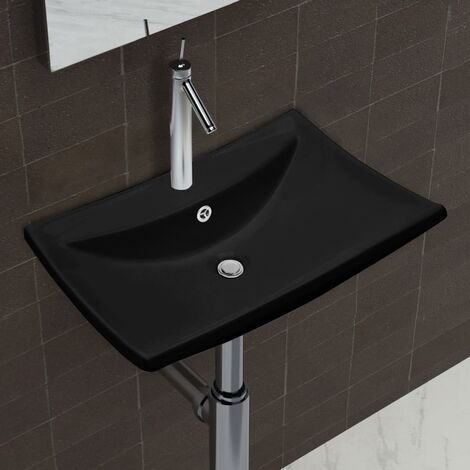 FIMEI Lavabo rectangulaire en céramique noir de luxe avec trop-plein et trou
