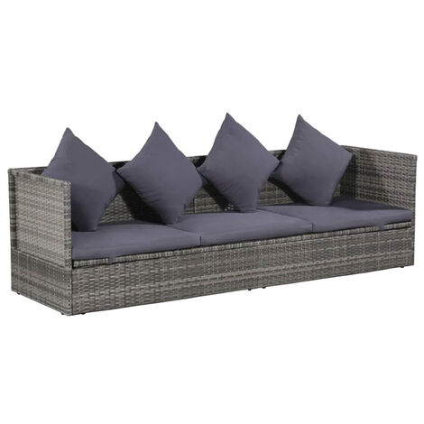 FIMEI Lit de jardin Gris 200x60 cm Résine tressée