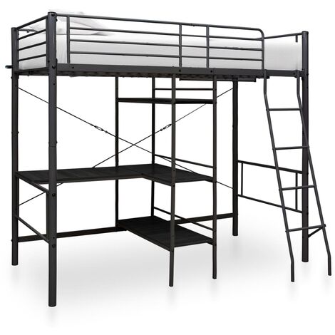 FIMEI Lit superposé avec cadre de table Noir Métal 90x200 cm