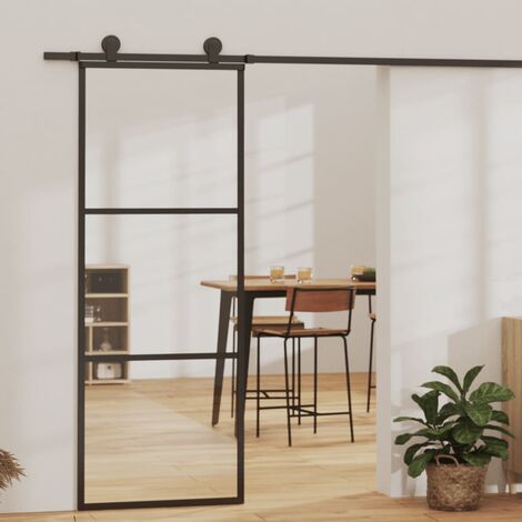 FIMEI Porte coulissante Verre ESG et aluminium 76x205 cm Noir
