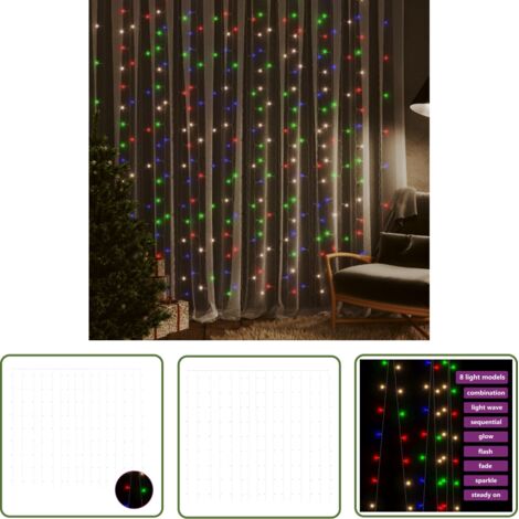 FIMEI Rideaux lumineux à LED 3x3 m 300 LED colorées 8 fonctions