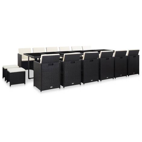 FIMEI Salon de jardin 17 pcs avec coussins Résine tressée Noir