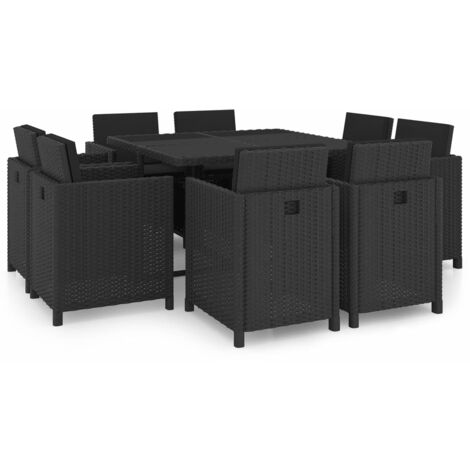 FIMEI Salon de jardin 9 pcs avec coussins Résine tressée Noir