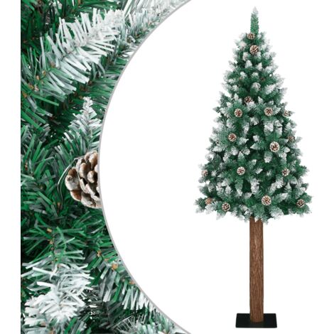 FIMEI Sapin de Noël mince bois véritable et neige blanche Vert 180cm