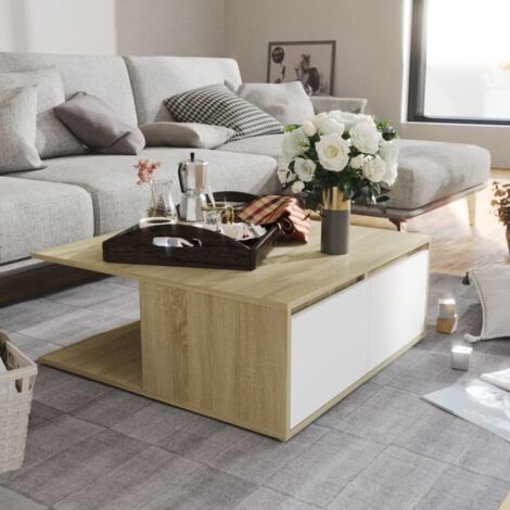 FIMEI Table basse Blanc et chêne sonoma 80x80x31 cm Aggloméré