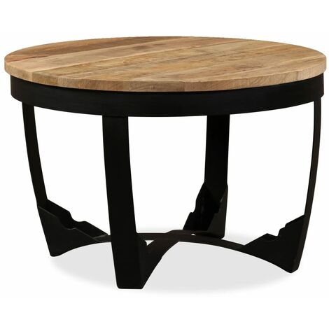 Table d'Appoint Doré et Noir en Bois de Manguier à Plateau