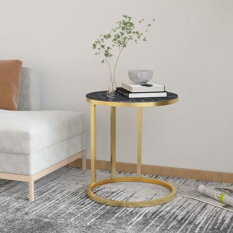 FIMEI Table d'appoint Doré et marbre noir 45 cm Verre trempé
