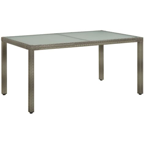 FIMEI Table de jardin 150x90x75 cm Verre trempé et poly rotin Gris