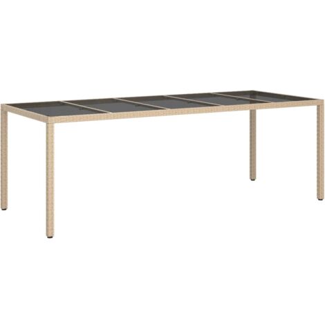 FIMEI Table de jardin Beige 250x100x75 cm Verre trempé et poly rotin