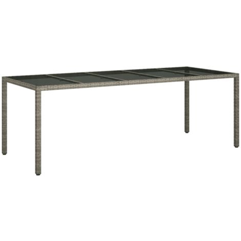 FIMEI Table de jardin Gris 250x100x75 cm Verre trempé et poly rotin