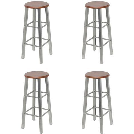 FIMEI Tabourets de bar 4 pcs Argenté et marron MDF