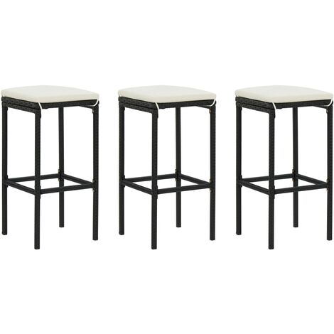 FIMEI Tabourets de bar avec coussins 3 pcs Noir Résine tressée