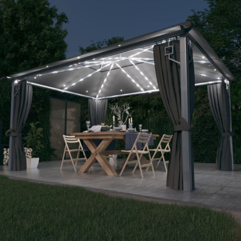 Tonnelle avec rideau et lumières led 4x3 m Anthracite Aluminium - Fimei