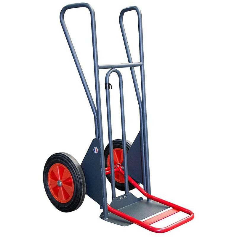 Diable Fimm charge 300kg poignées fermées roues D400mm bandage caoutchouc bavette fixe et repliable