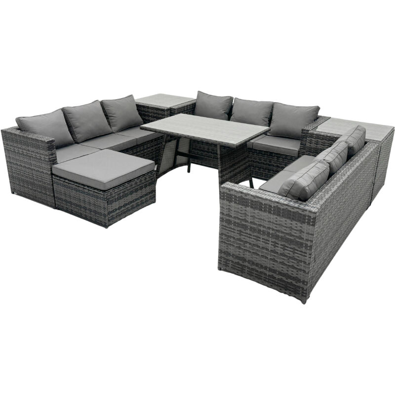 10 places Ensemble de meubles de jardin en rotin avec Table à manger Gris foncé mixte - Fimous