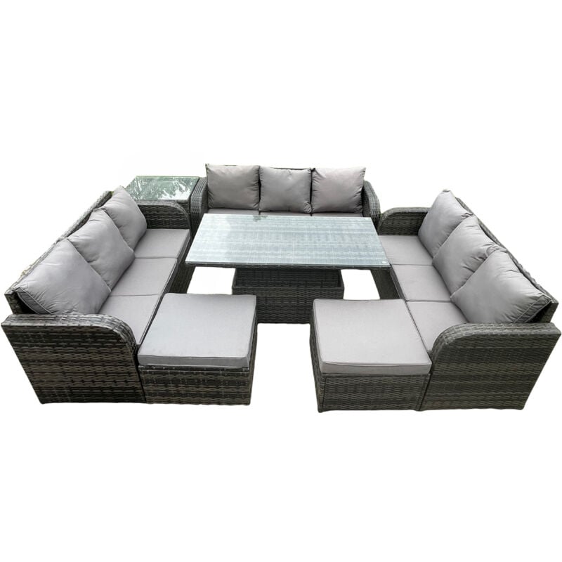 11 places jardin salle à manger ensemble meubles en rotin extérieur canapé décontracté table élévatrice réglable en hauteur avec table d'appoint 2